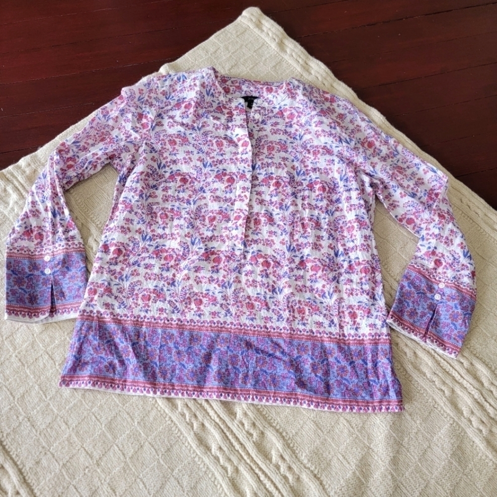 J Crew Metallic Floral Tunic Top size S Purple Pink Silver